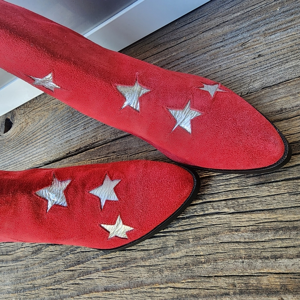 Modern Vice Stars Red Suede Leather Boots Size EUR 38.5 New - Picture 8 of 15
